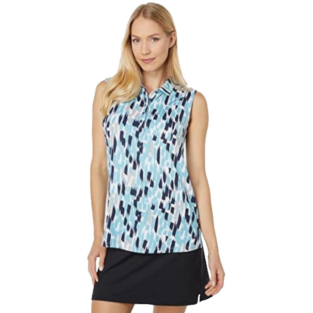 PUMA Women's Cloudspun Three Brush Sleeveless Polo Navy Blazer/Dusty Aqua SZ XS